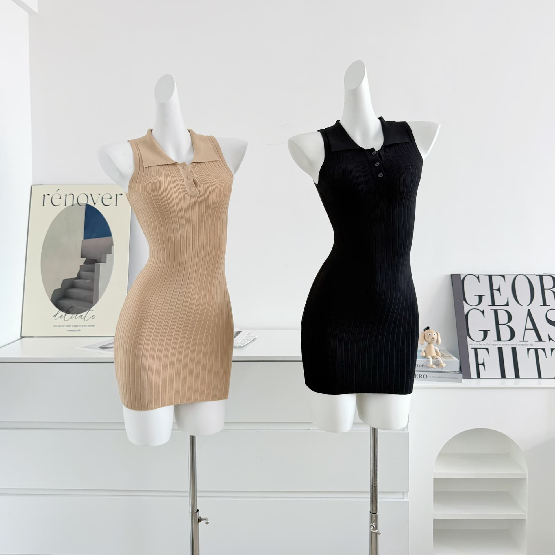 fsrt shop 딸기 소프트 캔디 핑크색 폴로 칼라 민소매 조끼 여성 드레스 여름 타이트 스커트 천천히 여단 치마 상세 이미지 7