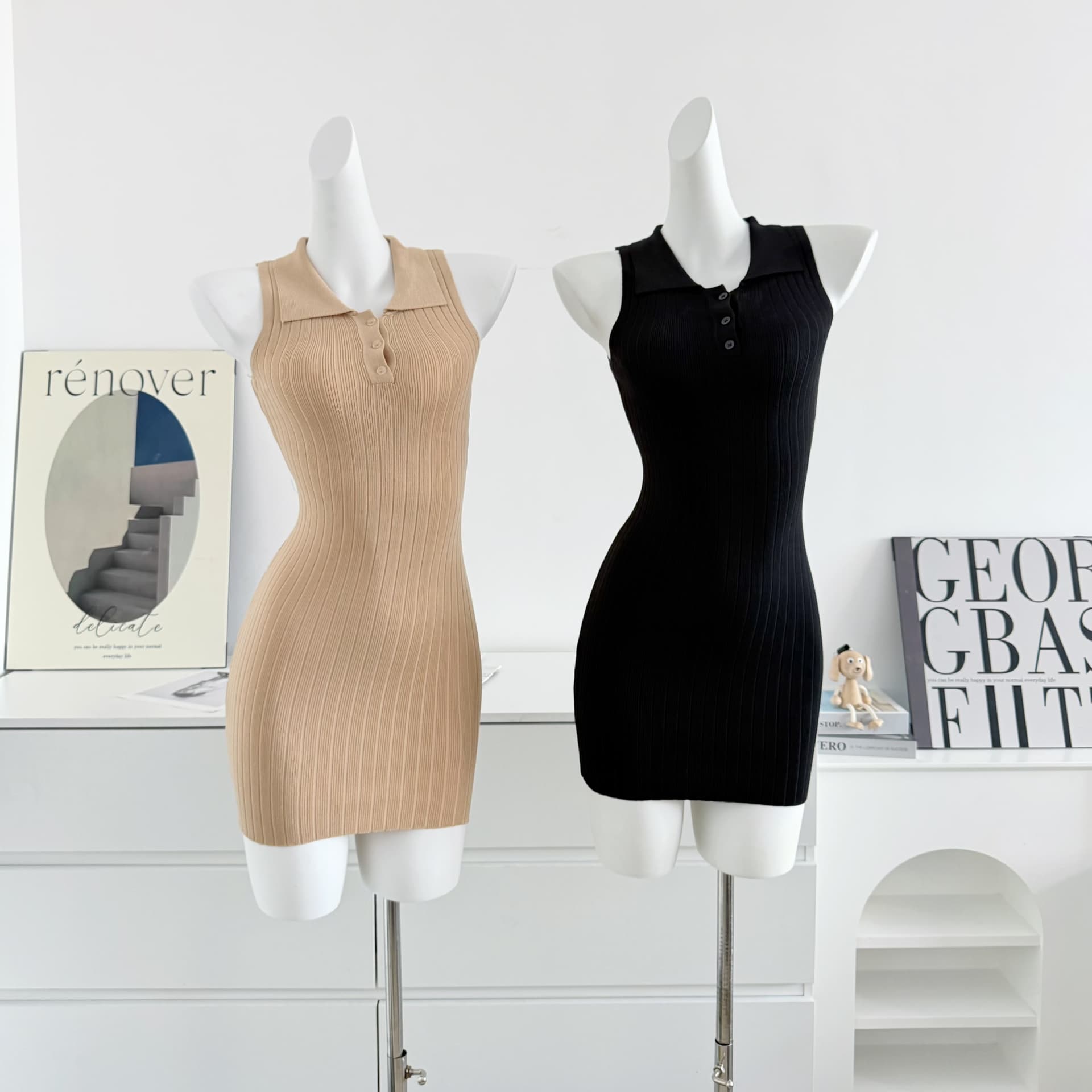 fsrt shop 딸기 소프트 캔디 핑크색 폴로 칼라 민소매 조끼 여성 드레스 여름 타이트 스커트 천천히 여단 치마 상세 이미지 8