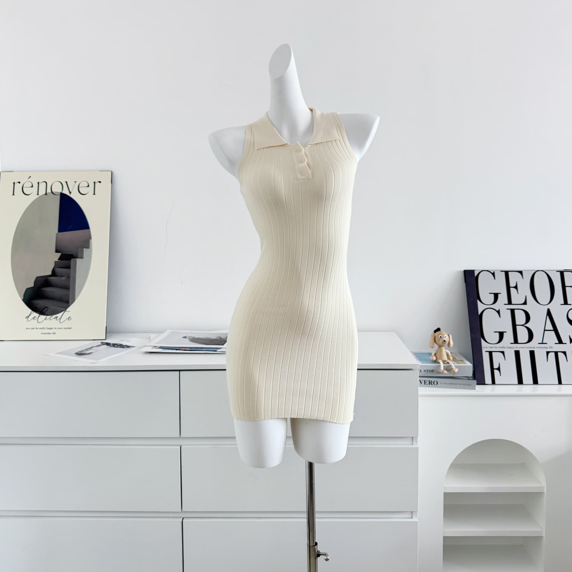 fsrt shop 딸기 소프트 캔디 핑크색 폴로 칼라 민소매 조끼 여성 드레스 여름 타이트 스커트 천천히 여단 치마 상세 이미지 9