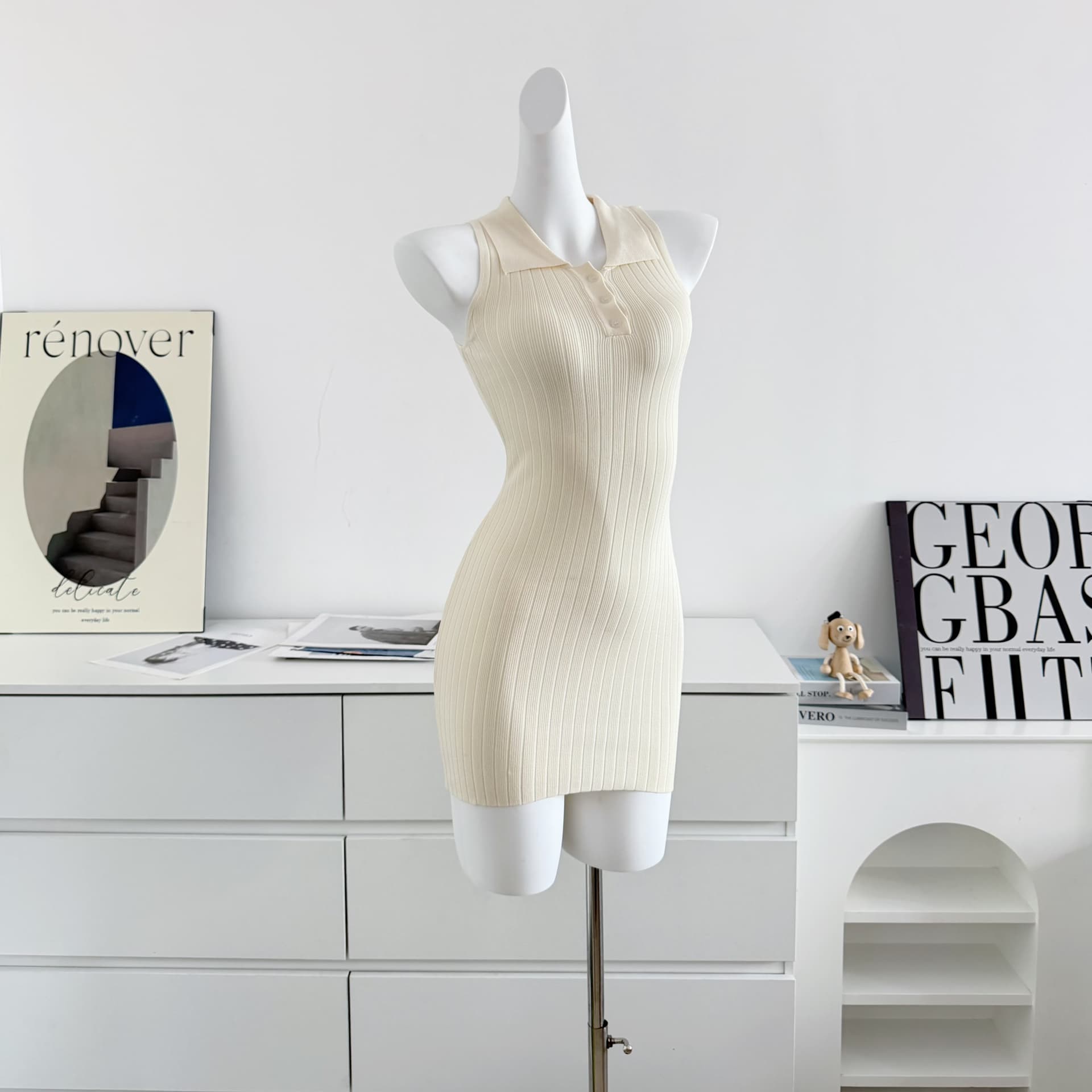 fsrt shop 딸기 소프트 캔디 핑크색 폴로 칼라 민소매 조끼 여성 드레스 여름 타이트 스커트 천천히 여단 치마 상세 이미지 10