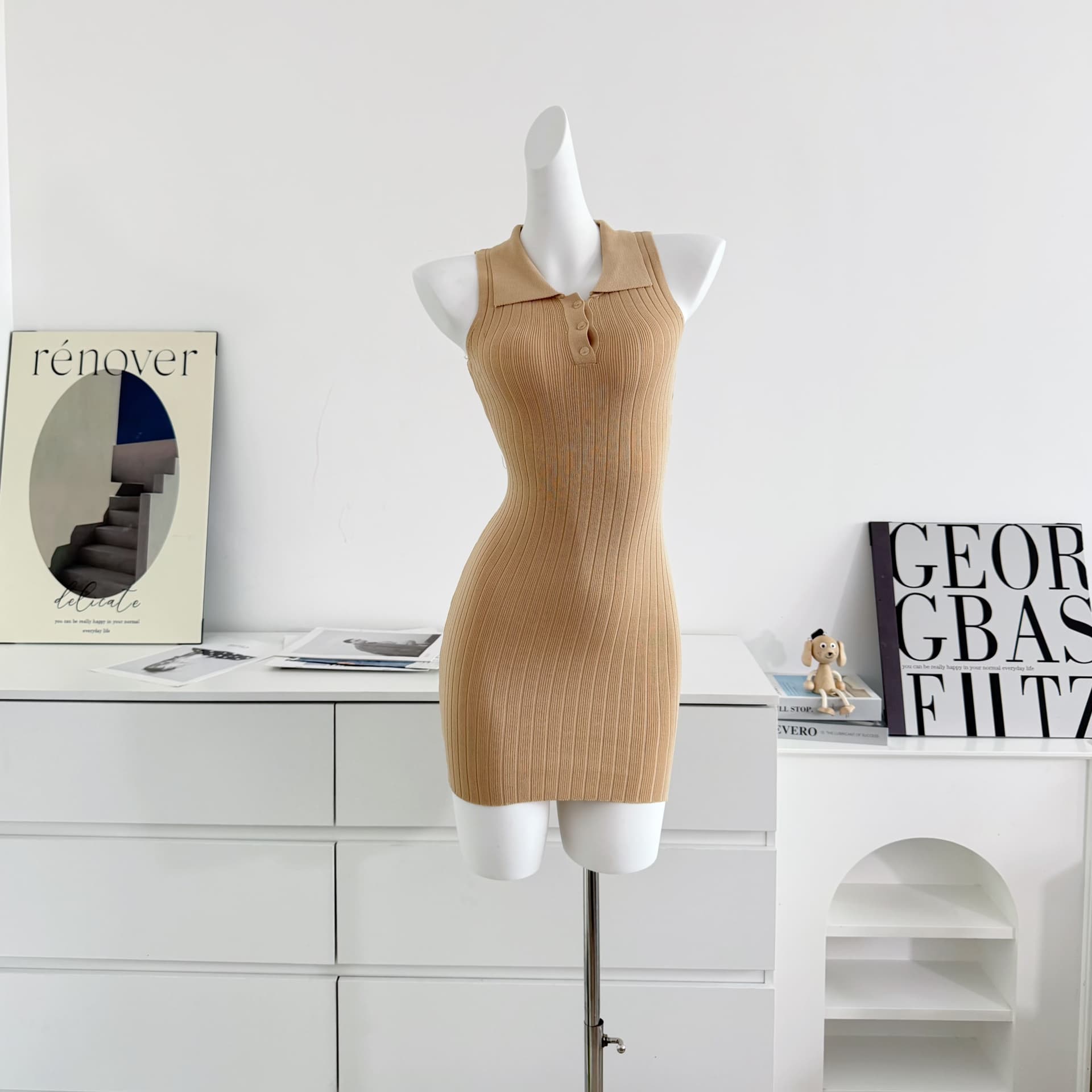 fsrt shop 딸기 소프트 캔디 핑크색 폴로 칼라 민소매 조끼 여성 드레스 여름 타이트 스커트 천천히 여단 치마 상세 이미지 13