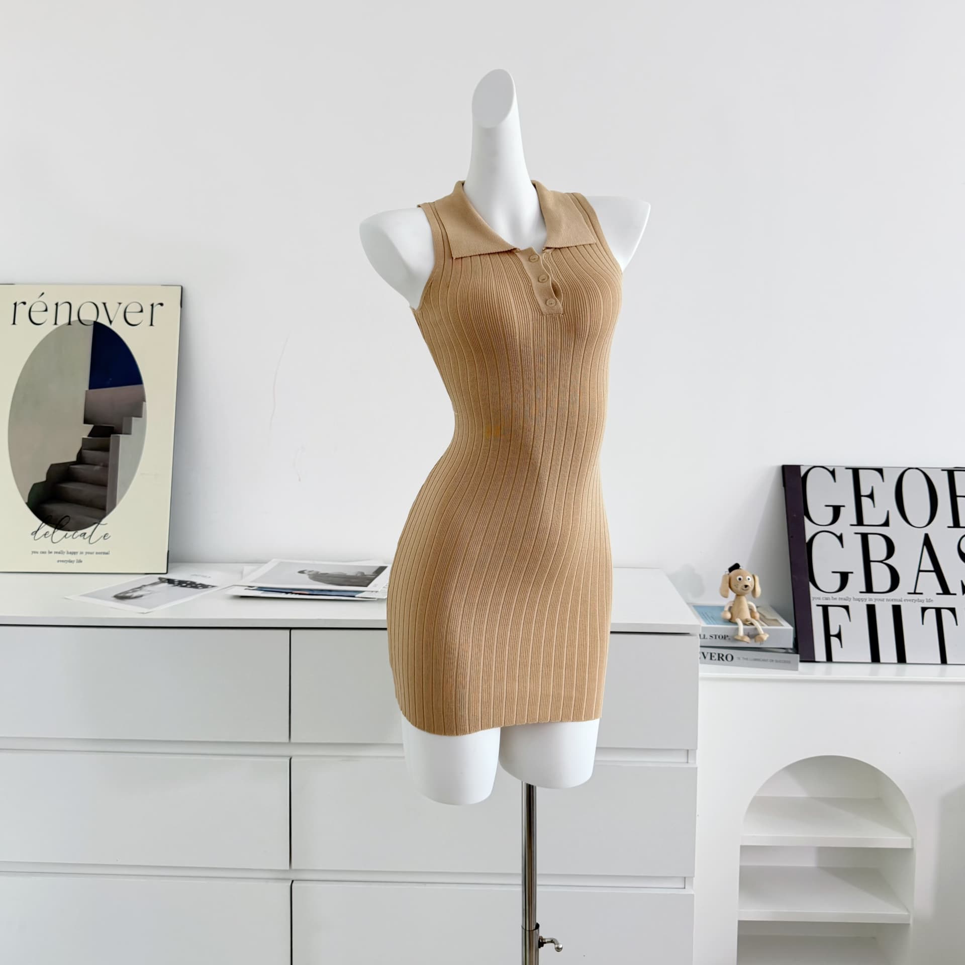 fsrt shop 딸기 소프트 캔디 핑크색 폴로 칼라 민소매 조끼 여성 드레스 여름 타이트 스커트 천천히 여단 치마 상세 이미지 14