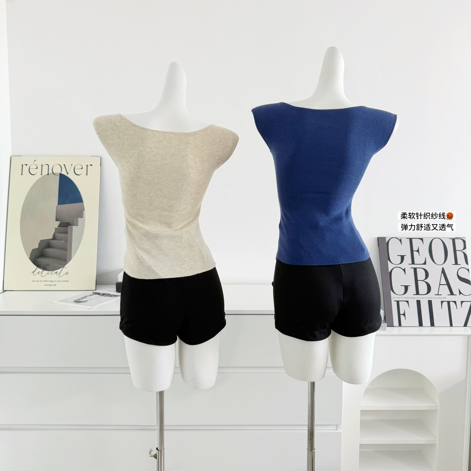 안녕하세요. 팬 팬 켄 콩 comfy 화이트 여성 품격 작은 날다 소매 니트 반팔 백리스 몸매 가꾸기 쇼트 스타일 맨위 이미지 2