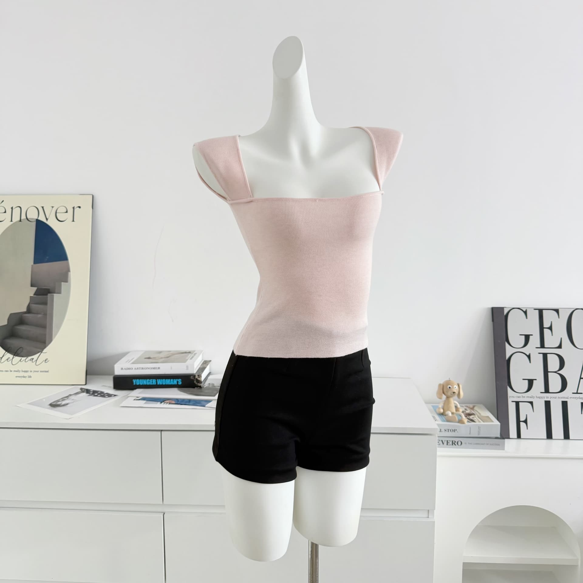 안녕하세요. 팬 팬 켄 콩 comfy 화이트 여성 품격 작은 날다 소매 니트 반팔 백리스 몸매 가꾸기 쇼트 스타일 맨위 상세 이미지 13