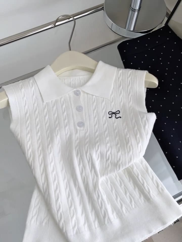 한 부서 달콤함 나비 매듭 자수 POLO 칼라 조끼 여성 여름 새로운 외출용 몸매 가꾸기 슬림해 보이는 민소매 작은 맨위 이미지 3