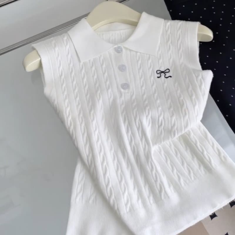 한 부서 달콤함 나비 매듭 자수 POLO 칼라 조끼 여성 여름 새로운 외출용 몸매 가꾸기 슬림해 보이는 민소매 작은 맨위 이미지 6