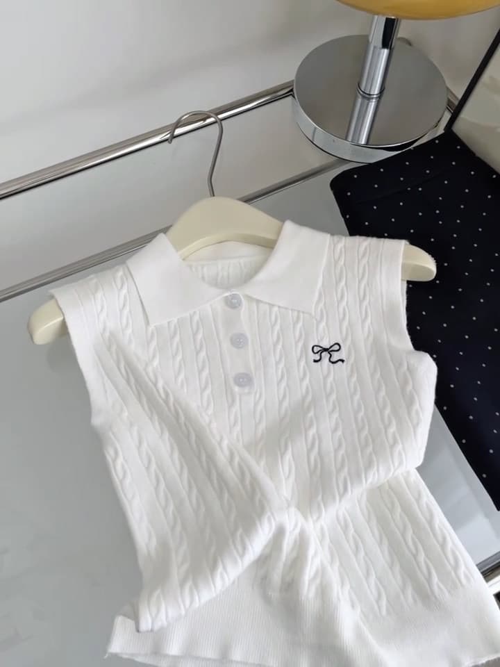 한 부서 달콤함 나비 매듭 자수 POLO 칼라 조끼 여성 여름 새로운 외출용 몸매 가꾸기 슬림해 보이는 민소매 작은 맨위 상세 이미지 1
