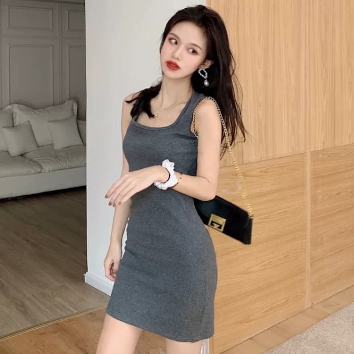 라운드 넥 조끼 스커트 드레스 단색 여름 민소매 타이트 스커트 기본 스커트 몸매 가꾸기 모달 타이트 스커트 미니 스커트