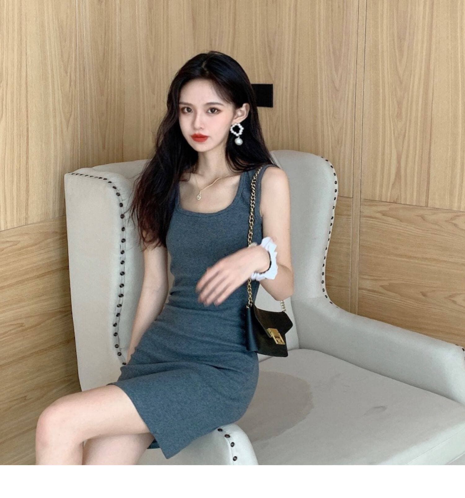 라운드 넥 조끼 스커트 드레스 단색 여름 민소매 타이트 스커트 기본 스커트 몸매 가꾸기 모달 타이트 스커트 미니 스커트 상세 이미지 2