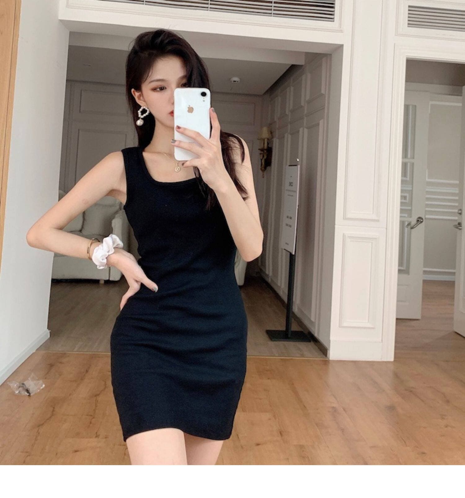 라운드 넥 조끼 스커트 드레스 단색 여름 민소매 타이트 스커트 기본 스커트 몸매 가꾸기 모달 타이트 스커트 미니 스커트 상세 이미지 10