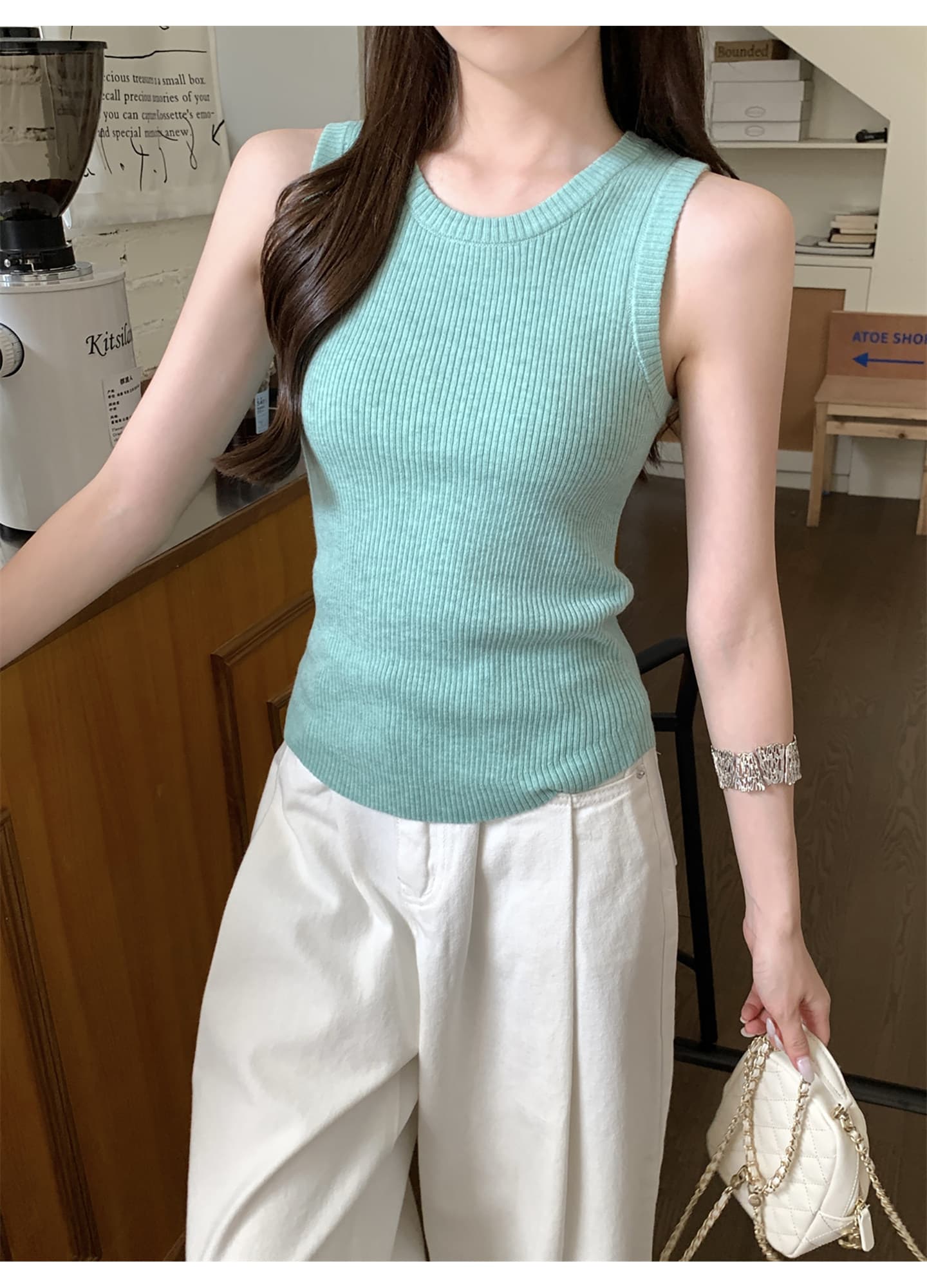 박하 남자 웨이브 바람 니트 조끼 여성 여름 외출용 얇은 스타일 몸매 가꾸기 만나는 맨위 슬림해 보이는 다용도 핫걸 슬립 상세 이미지 5