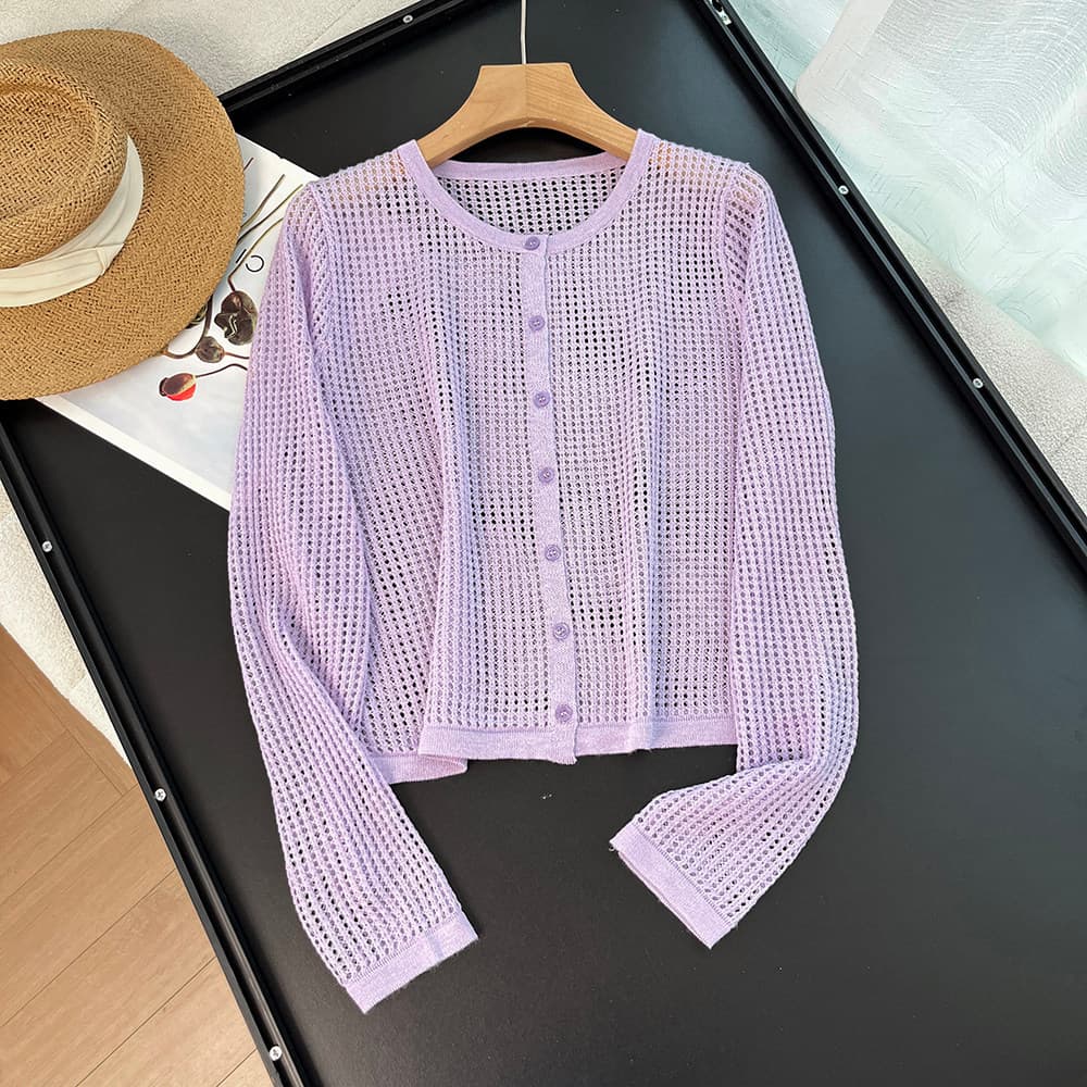 라운드 넥 홀로우 아웃 니트 오픈 가디건 여성 봄 여름 스택 착용 루즈핏 부담하지 마세요. 다용도 슬림해 보이는 코디 슬립 얇은 코트 상세 이미지 21