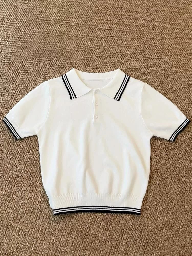 한 부서 회색 얼음 실크 POLO 셔츠 반팔 티셔츠 여성 여름 쇼트 스타일 몸매 가꾸기 고급 센스 니트 스웨터 폴로 칼라 맨위 이미지 2