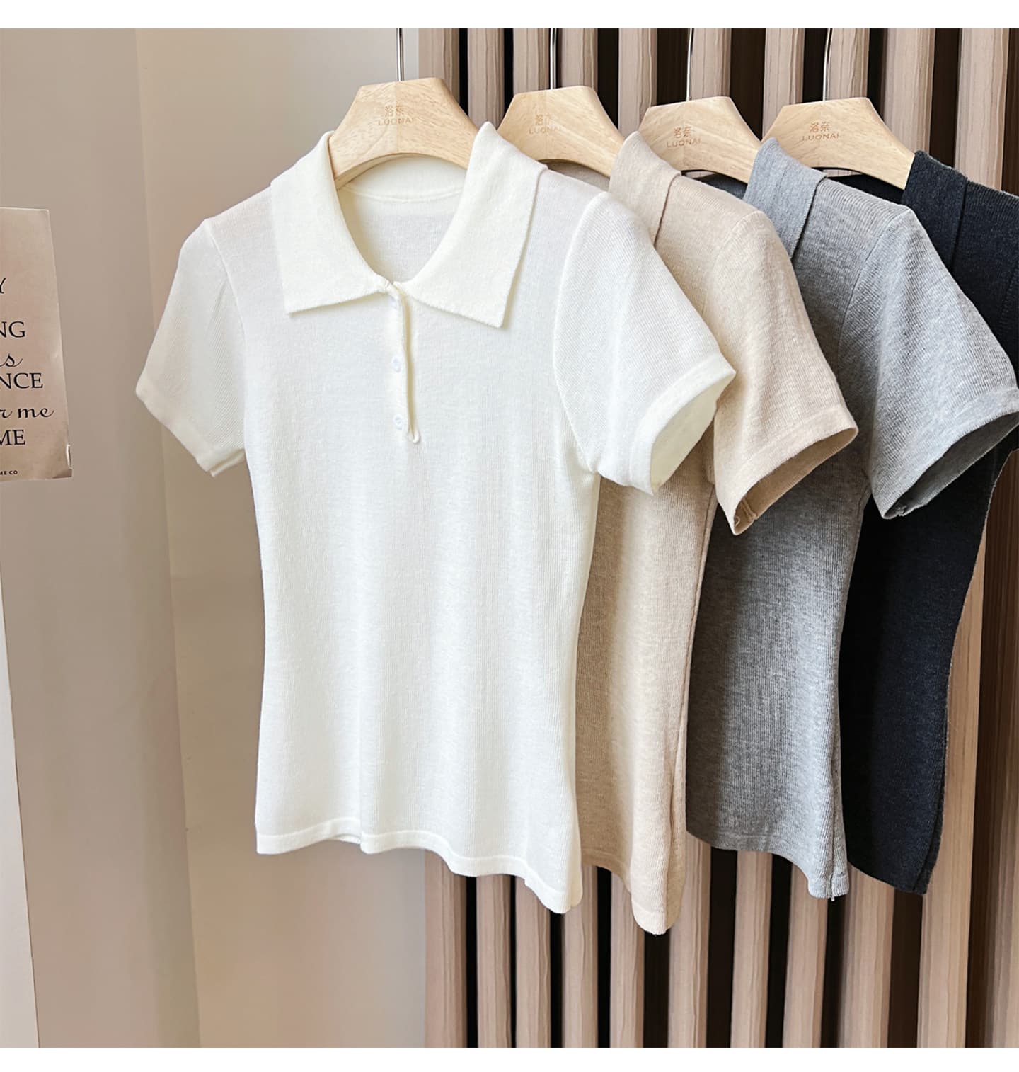 레트로 POLO 칼라 니트 반팔 티셔츠 여성 여름 2026 새로운 다용도 미니멀리즘 몸매 가꾸기 슬림해 보이는 긍정적 인 어깨 의류 상세 이미지 8