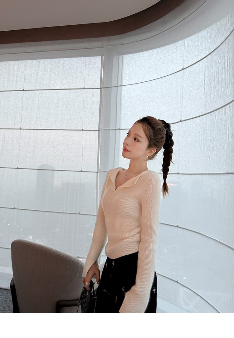 부드러운 찹쌀 폴로 칼라 스웨터 여성 겨울 몸매 가꾸기 긴팔 니트 맨위 상세 이미지 20