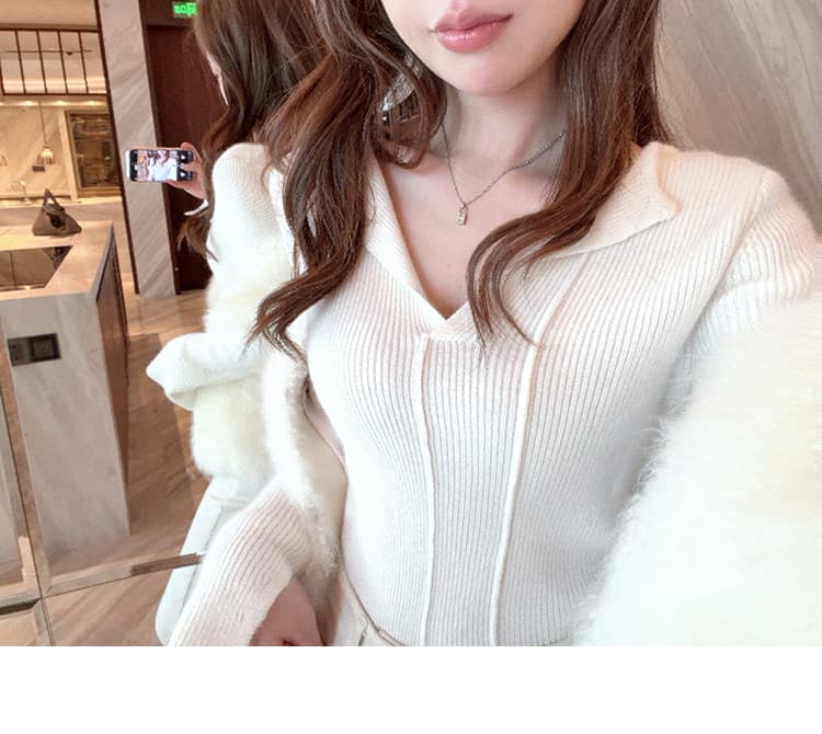 부드러운 찹쌀 폴로 칼라 스웨터 여성 겨울 몸매 가꾸기 긴팔 니트 맨위 상세 이미지 30
