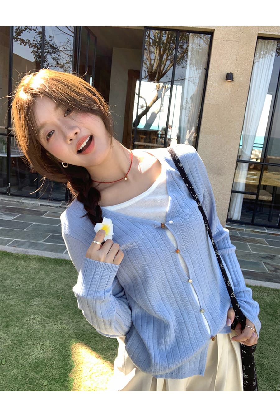 안개 가을 빛 머리말 부드러운 부서 호박색 구슬 버클 페이크 레이어드 니트 스웨터 여성 부드러운 센스 Chic 맨위 상세 이미지 9