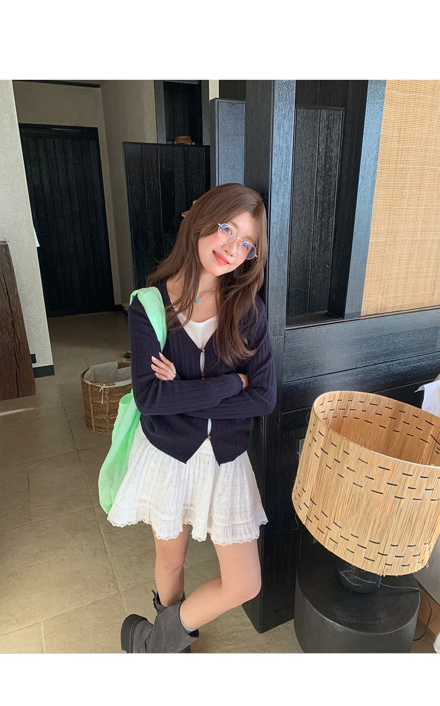 안개 가을 빛 머리말 부드러운 부서 호박색 구슬 버클 페이크 레이어드 니트 스웨터 여성 부드러운 센스 Chic 맨위 상세 이미지 28