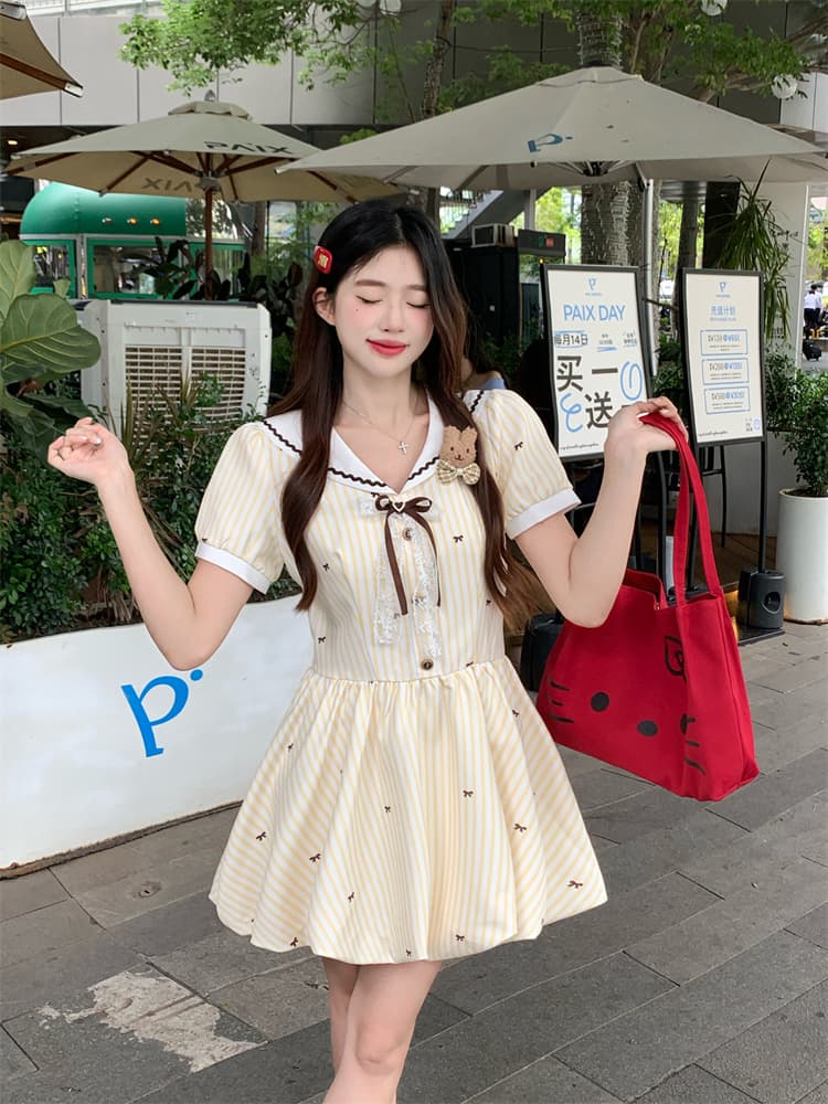 실사 솜 설탕 구름 miu 부서 달콤한 스타일 황색 여성 드레스 여름 연령 감소 꽃밭 미니 스커트 이미지 4