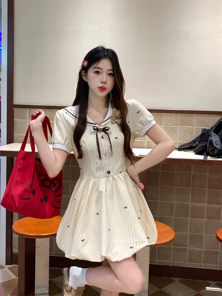 실사 솜 설탕 구름 miu 부서 달콤한 스타일 황색 여성 드레스 여름 연령 감소 꽃밭 미니 스커트 이미지 5