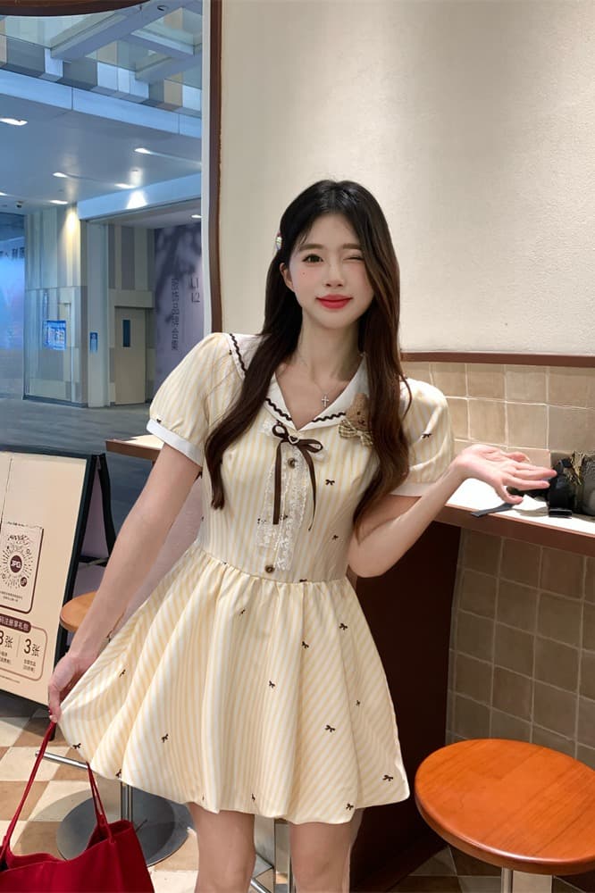 실사 솜 설탕 구름 miu 부서 달콤한 스타일 황색 여성 드레스 여름 연령 감소 꽃밭 미니 스커트 이미지 6