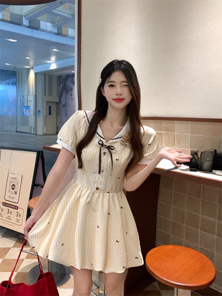 실사 솜 설탕 구름 miu 부서 달콤한 스타일 황색 여성 드레스 여름 연령 감소 꽃밭 미니 스커트 상세 이미지 6