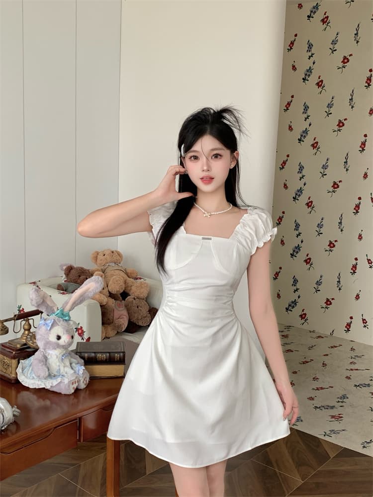 검정색 허리 수축 슬림해 보이는 광장 칼라 여성 드레스 2026 새로운 여름 프랑스식 그는 벤 바람 품격 한 마디 짧은 치마 상세 이미지 1