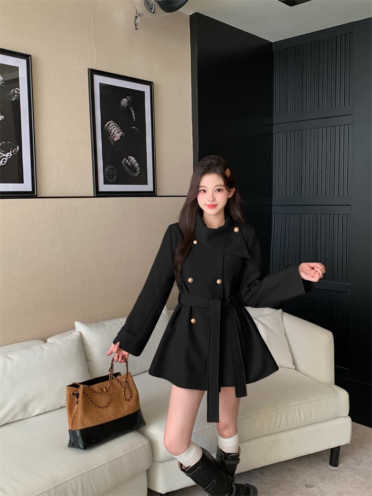 명문 여성 바람 인터넷 유명인 폭발 슬림해 보이는 목도리 디자인 검정색 재킷 재킷 여성 의류 코트 가을 이미지 4