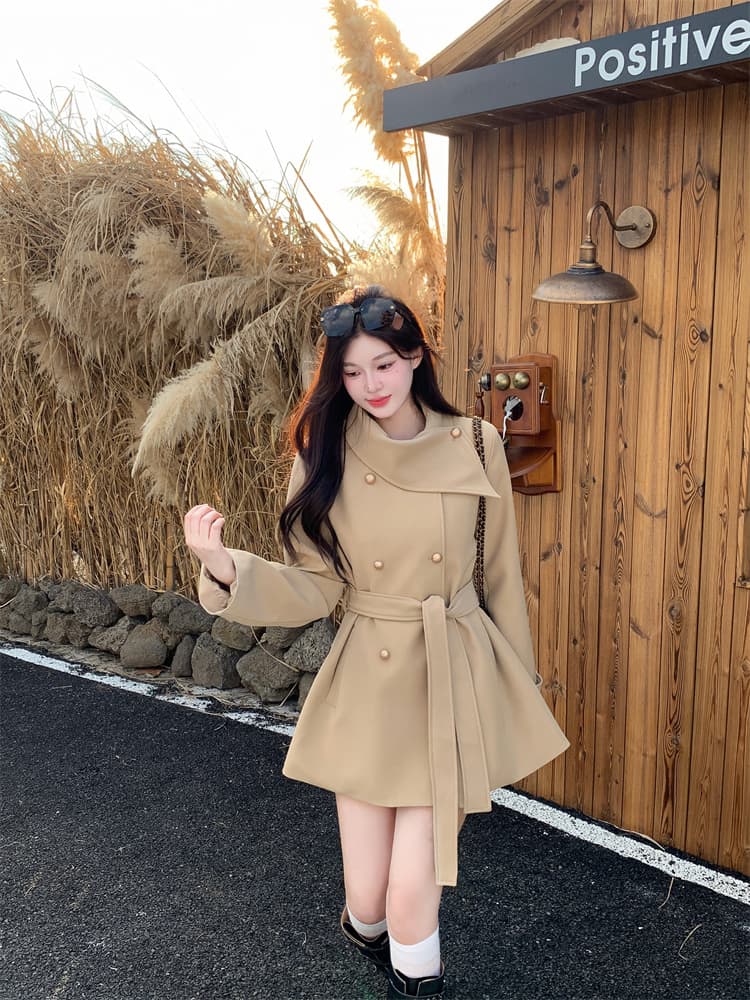 명문 여성 바람 인터넷 유명인 폭발 슬림해 보이는 목도리 디자인 검정색 재킷 재킷 여성 의류 코트 가을 상세 이미지 4