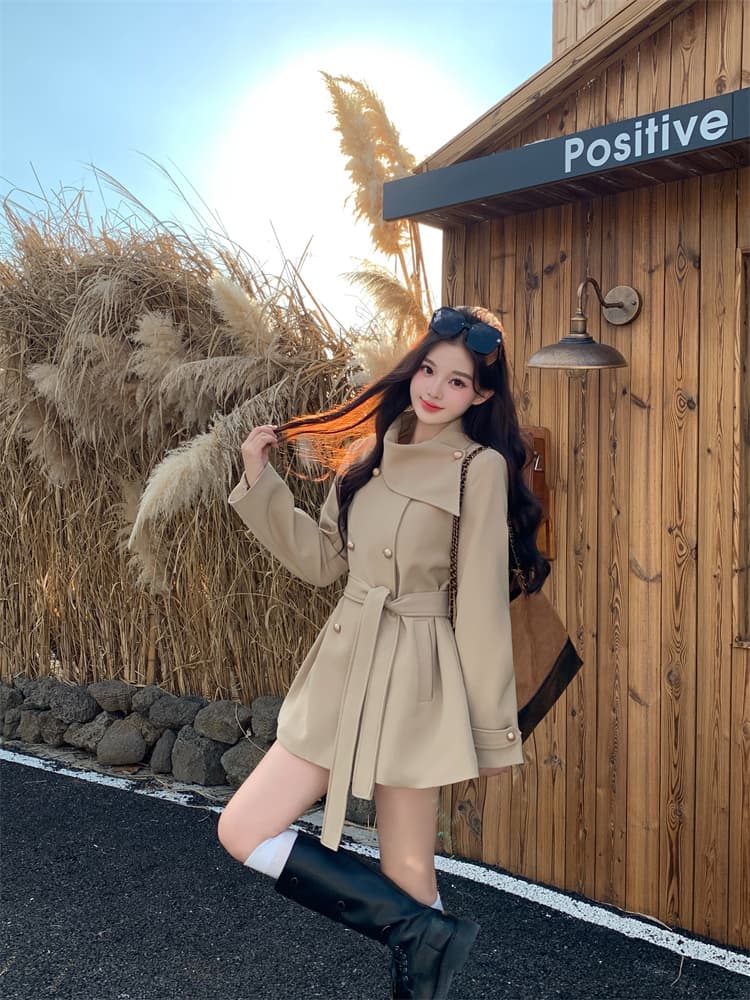 명문 여성 바람 인터넷 유명인 폭발 슬림해 보이는 목도리 디자인 검정색 재킷 재킷 여성 의류 코트 가을 상세 이미지 6
