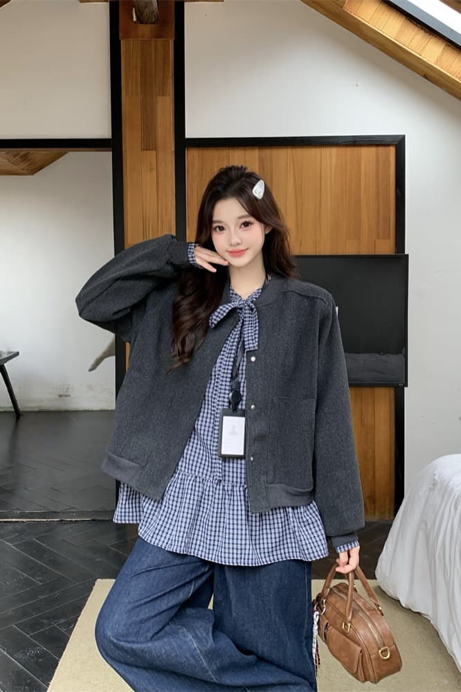 실사 학원 스타일 패션 세트 소녀 바람 빛 직업 바람 재킷 ins 바람 캐주얼 바람 셔츠 투피스 세트 이미지 5