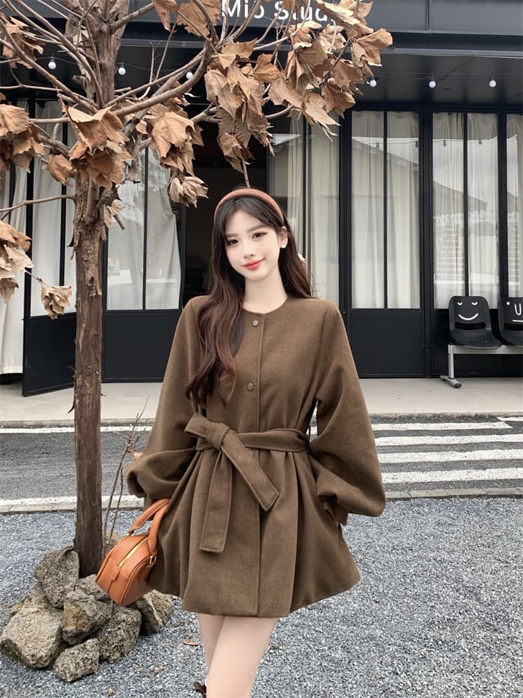 겨울 보온 두꺼운 모직 여성 코트 2026 가을 겨울 보온 슬림해 보이는 벌룬 소매 작은 키 코트 폭발 이미지 3