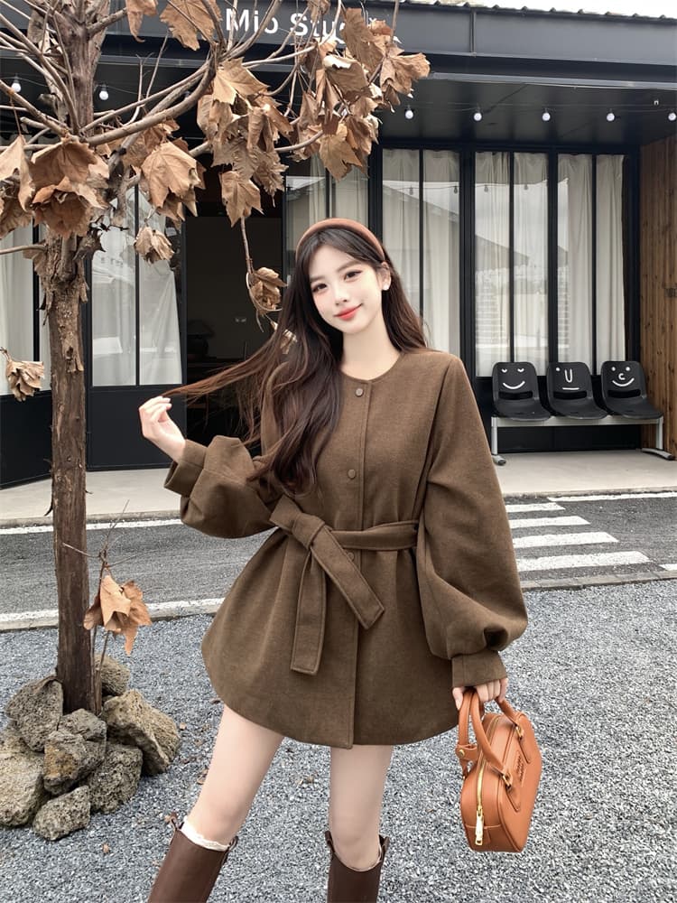겨울 보온 두꺼운 모직 여성 코트 2026 가을 겨울 보온 슬림해 보이는 벌룬 소매 작은 키 코트 폭발