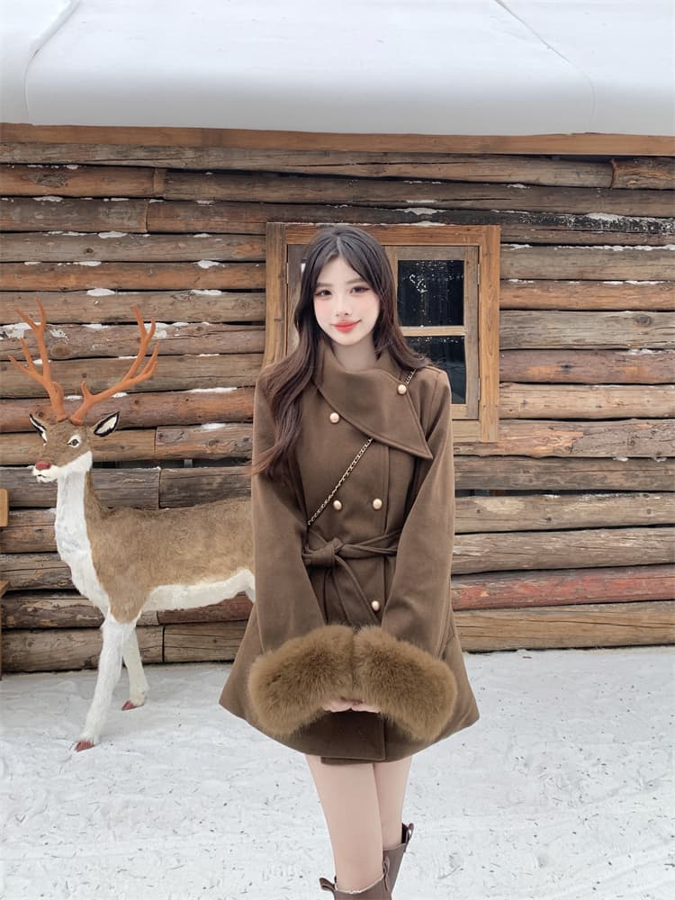 실사 겨울 보온 두꺼운 모직 외투 여성 의류 2025 새로운 머리 소매 코트 재킷 폭발 이미지 3