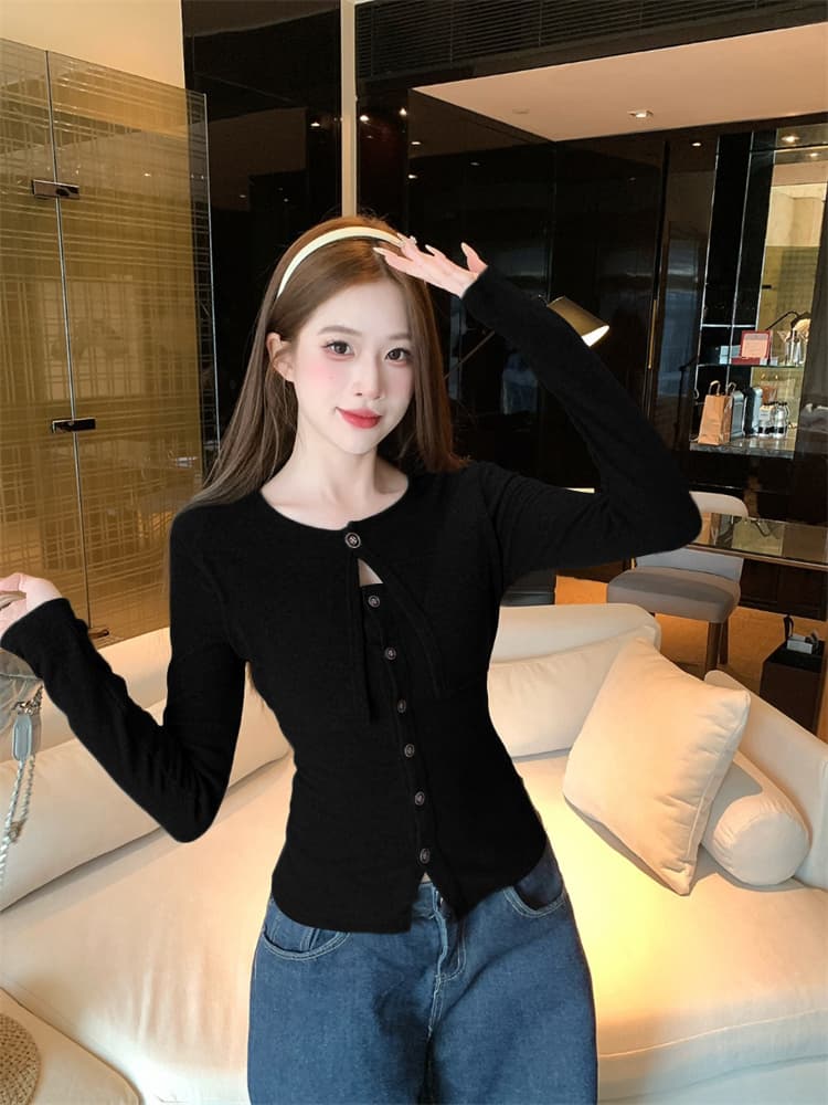 순수한 욕망 바람 숄 페이크 레이어드 디자인 센스 핫걸 긴팔 봄 새로운 섹시함 몸매 가꾸기 슬림해 보이는 맨위 이미지 4