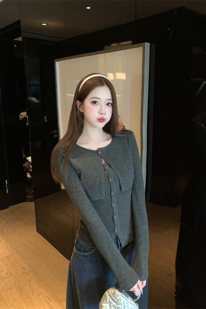 순수한 욕망 바람 숄 페이크 레이어드 디자인 센스 핫걸 긴팔 봄 새로운 섹시함 몸매 가꾸기 슬림해 보이는 맨위 이미지 5