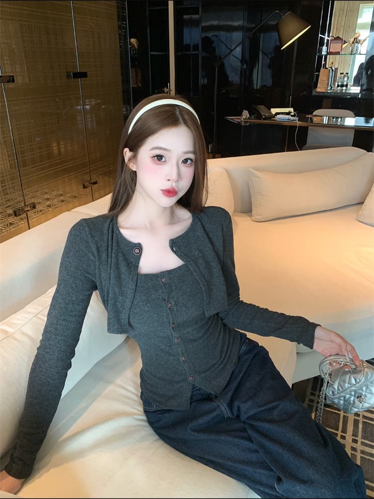 순수한 욕망 바람 숄 페이크 레이어드 디자인 센스 핫걸 긴팔 봄 새로운 섹시함 몸매 가꾸기 슬림해 보이는 맨위 상세 이미지 4