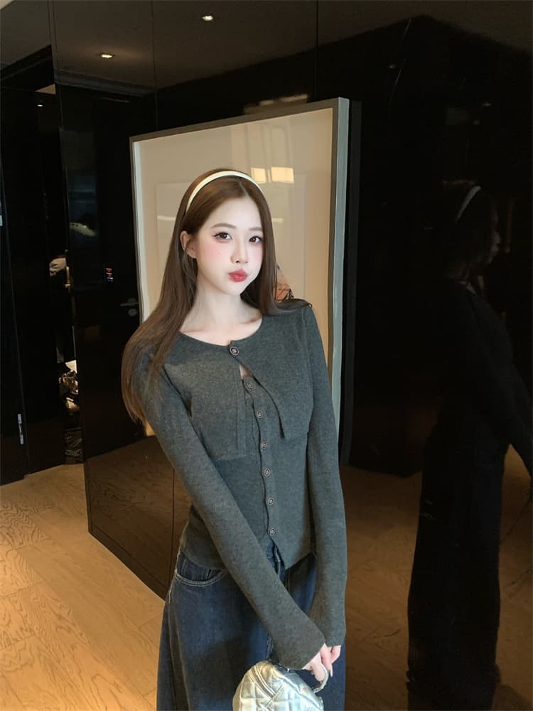 순수한 욕망 바람 숄 페이크 레이어드 디자인 센스 핫걸 긴팔 봄 새로운 섹시함 몸매 가꾸기 슬림해 보이는 맨위 상세 이미지 6