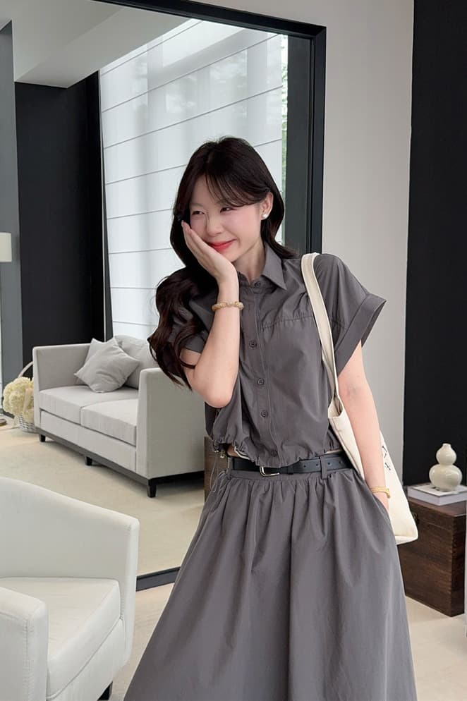 실사 여름 패션 다용도 품격 셔츠 반신 치마 세트 이미지 5