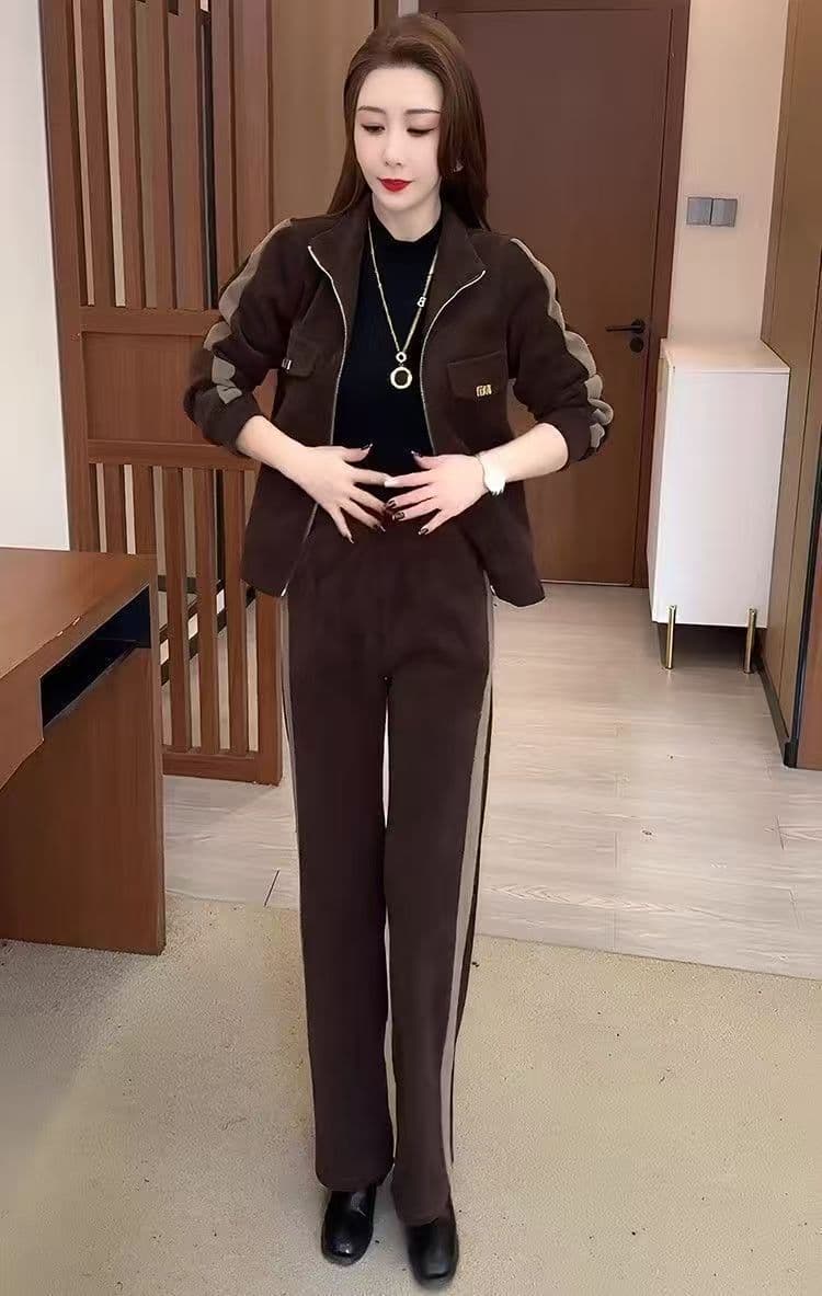 털이 있고 두꺼운 패션 캐주얼 세트 여성 2026 가을 겨울 새로운 외국 가스 연령 감소 슬림해 보이는 와이드 레그 팬츠 투피스 세트 트렌디 상세 이미지 10