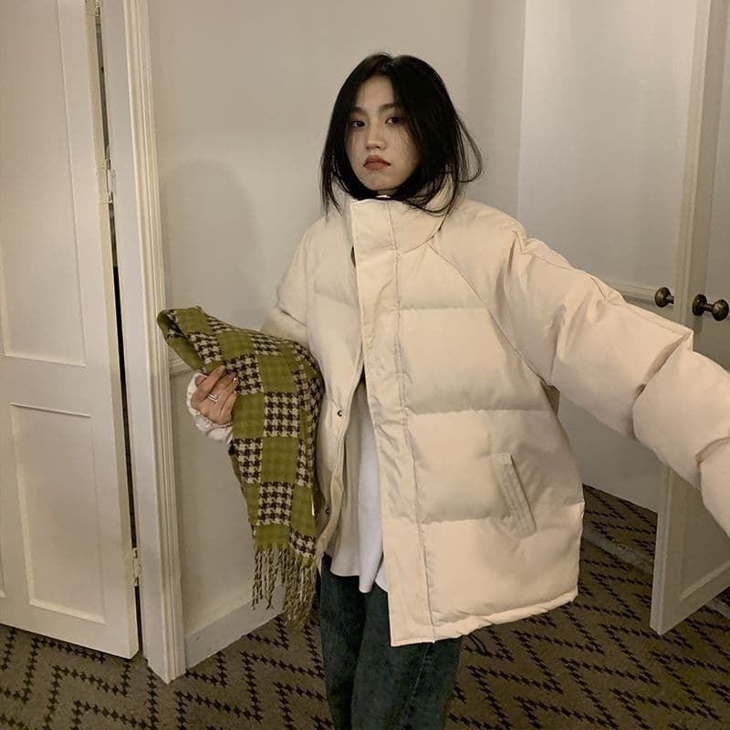 주황색 서브 트리 어디 삽입 어깨 소매 스탠드 칼라 면 의류 두꺼움 여성 코트 겨울 루즈핏 단색 면 옷 이미지 2