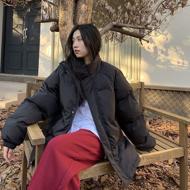 주황색 서브 트리 어디 삽입 어깨 소매 스탠드 칼라 면 의류 두꺼움 여성 코트 겨울 루즈핏 단색 면 옷 상세 이미지 7