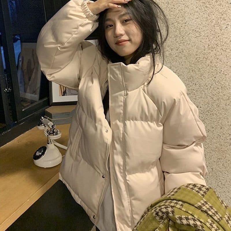 주황색 서브 트리 어디 삽입 어깨 소매 스탠드 칼라 면 의류 두꺼움 여성 코트 겨울 루즈핏 단색 면 옷 상세 이미지 12