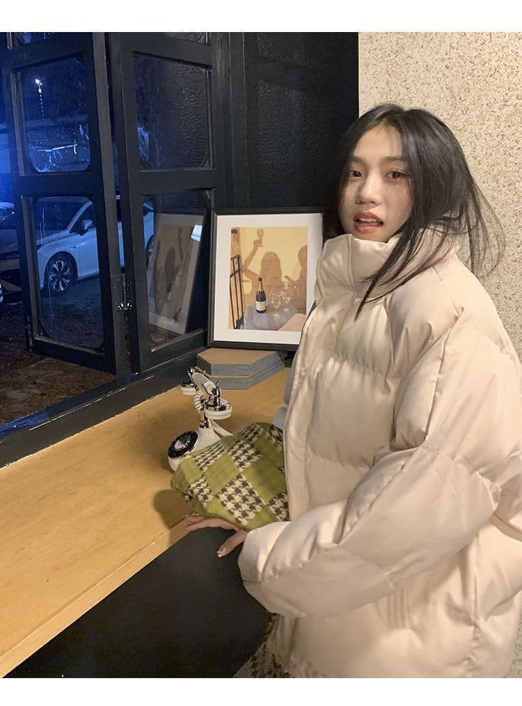 주황색 서브 트리 어디 삽입 어깨 소매 스탠드 칼라 면 의류 두꺼움 여성 코트 겨울 루즈핏 단색 면 옷 상세 이미지 18