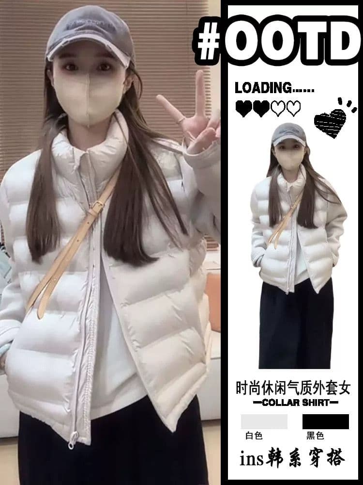 경량 아래 면화 의류 패치워크 후드티 여성 스탠드 칼라 가을 겨울 패션 고급 미니멀리즘 재킷 트렌디 상세 이미지 11