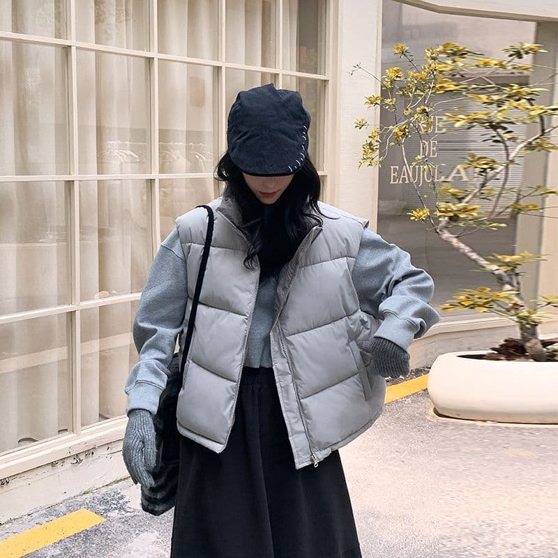 실사 양면 착용 조끼 여자 2025 년 가을 겨울 새로운 한국 스타일 루즈핏 어깨 조끼 자켓 이미지 2