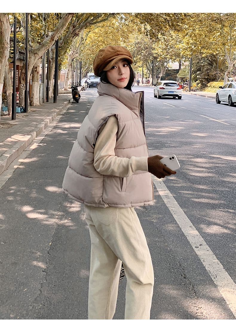 실사 양면 착용 조끼 여자 2025 년 가을 겨울 새로운 한국 스타일 루즈핏 어깨 조끼 자켓 상세 이미지 3