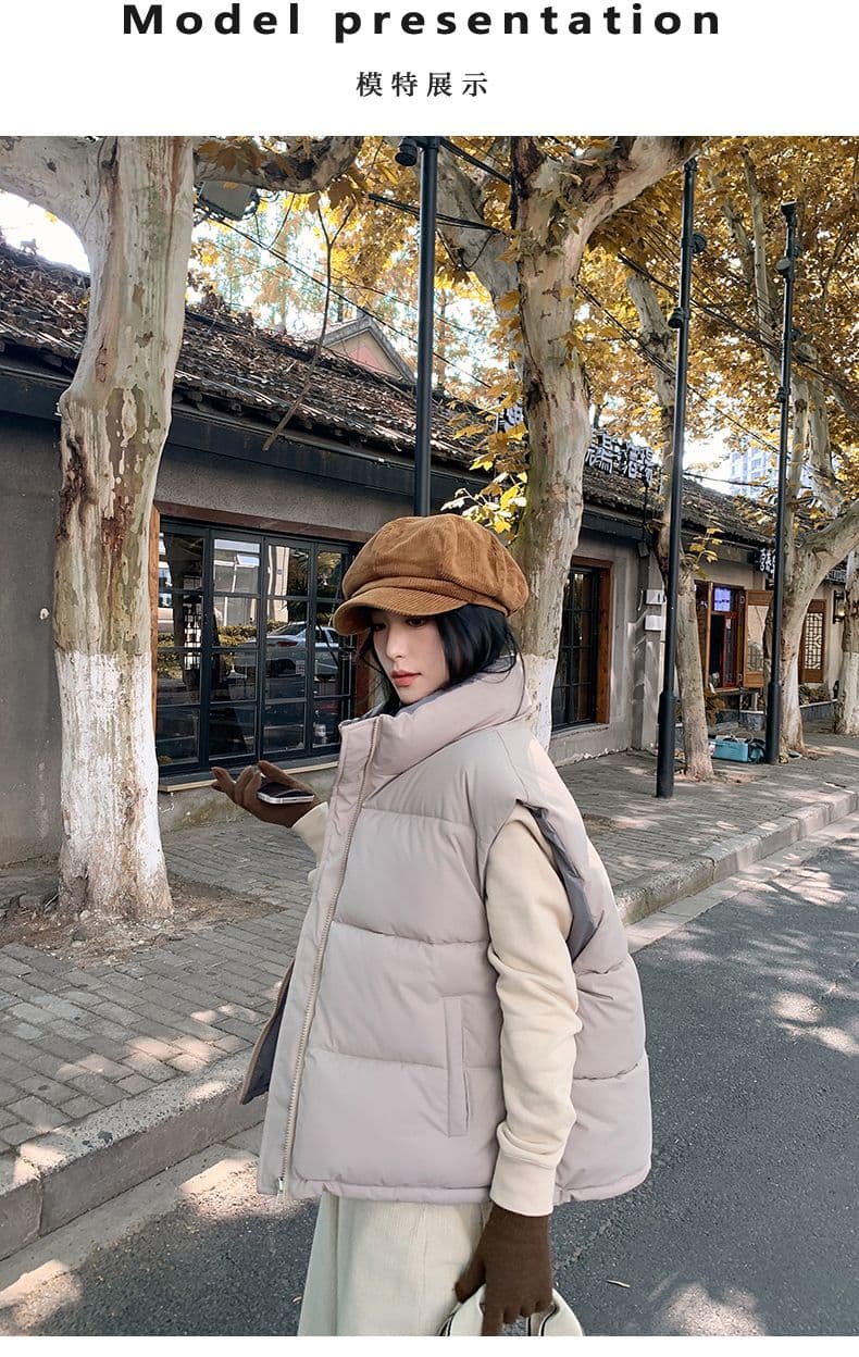 실사 양면 착용 조끼 여자 2025 년 가을 겨울 새로운 한국 스타일 루즈핏 어깨 조끼 자켓 상세 이미지 12