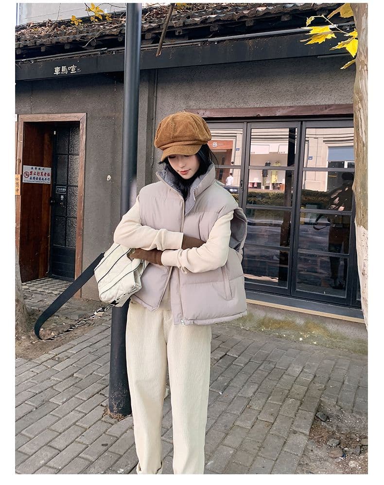 실사 양면 착용 조끼 여자 2025 년 가을 겨울 새로운 한국 스타일 루즈핏 어깨 조끼 자켓 상세 이미지 13