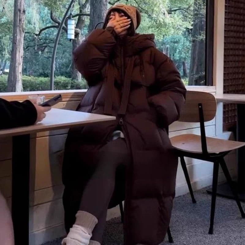 고급 한국 스타일 높은 품질 대 이불 두꺼운 디자인 센스 겨울 새로운 다운 재킷 여성 롱 코트 무릎 아래 코튼 자켓 이미지 3